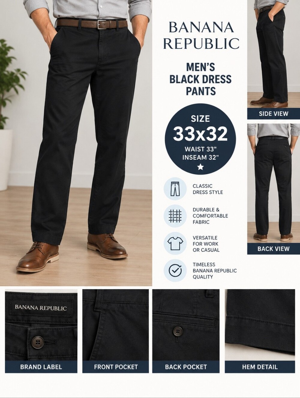 Banana Republic mens 33x32 black dress pants #36
